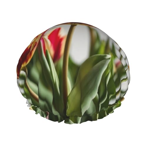 Bunte Tulpen Druck Doppellagige Duschhaube Baden Duschhauben Damen Herren Duschhauben Salon Heimgebrauch von LIXLZH