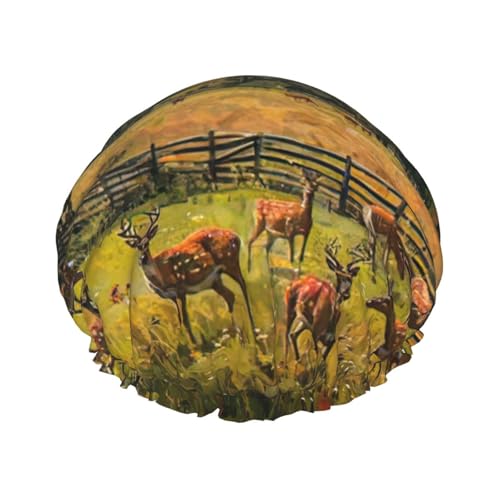 Doppelschichtige Duschhaube, Bauernhof, mit Hirschaufdruck, Baden, Duschhaube, für Damen und Herren, für den Salon oder zu Hause Doppelschichtige Duschhaube, Bauernhof, mit Hirschaufdruck, Baden, Duschhaube, für Damen und Herren, für den Salon oder zu Hause von LIXLZH