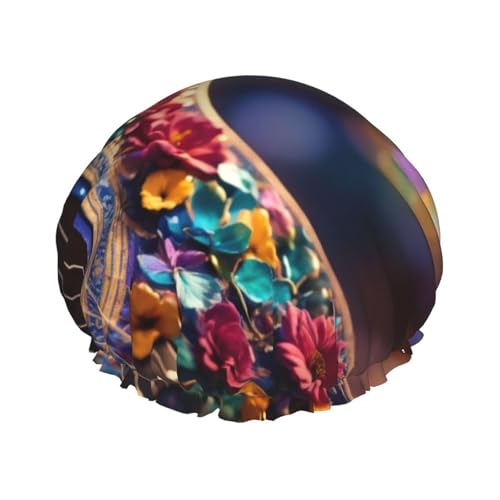 Duschhaube mit Blumendruck, doppellagig, für Damen und Herren, Duschhaube, Salon, Heimgebrauch Duschhaube mit Blumendruck, doppellagig, für Damen und Herren, Duschhaube, Salon, Heimgebrauch von LIXLZH