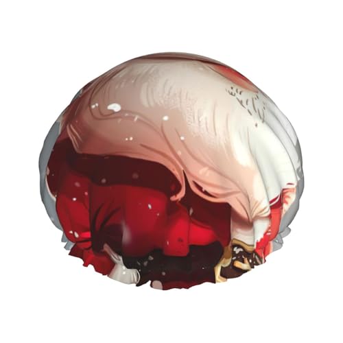 Duschhaube mit Cartoon-Weihnachtsmann-Druck, doppellagig, für Damen und Herren, Duschhaube, Salon, Heimgebrauch von LIXLZH