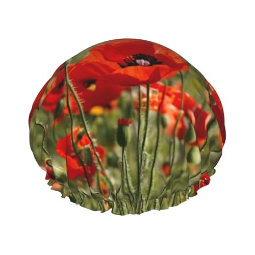 Duschhaube mit Mohnblumen-Druck, doppellagig, für Damen und Herren, Duschhaube, Salon, Heimgebrauch Duschhaube mit Mohnblumen-Druck, doppellagig, für Damen und Herren, Duschhaube, Salon, Heimgebrauch von LIXLZH