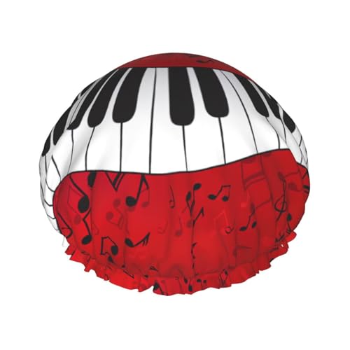Duschhaube mit Musiknoten-Klavierdruck, doppellagig, für Damen und Herren, Duschhaube, Salon, Heimgebrauch von LIXLZH