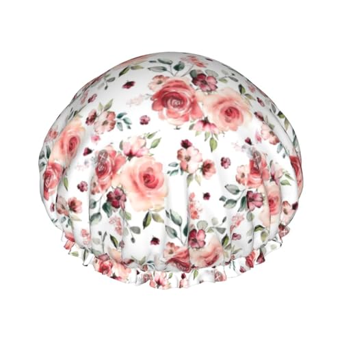 Duschhaube mit blühendem Rosen-Blumendruck, doppellagig, für Damen und Herren, Duschhaube, Salon, Heimgebrauch Duschhaube mit blühendem Rosen-Blumendruck, doppellagig, für Damen und Herren, Duschhaube, Salon, Heimgebrauch von LIXLZH