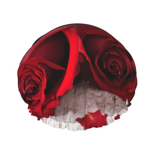 Duschhaube mit rotem Rosen-Blumendruck, doppellagig, für Damen und Herren, Duschhaube, Salon, Heimgebrauch Duschhaube mit rotem Rosen-Blumendruck, doppellagig, für Damen und Herren, Duschhaube, Salon, Heimgebrauch von LIXLZH