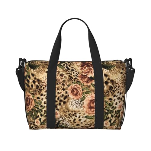 Gestreifte Wochenendtasche mit Leopardenmuster, für Damen und Herren, Krankenhaustasche, persönliche Reisetasche, Handgepäcktasche, Schwarz, Einheitsgröße, Schwarz, Einheitsgröße, Schwarz von LIXLZH