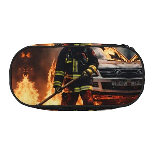 LIXLZH Feuerwehrmann Feuerwehrmann Flammendruck Unisex Federmäppchen Reise Modische Make-up-Tasche Schreibwaren Toilettenartikel Organizer von LIXLZH