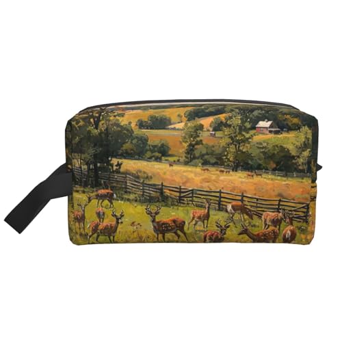 LIXLZH Make-up-Tasche, Motiv: Bauernhof mit Hirschdruck, Geldbörsen, Zubehör, Organizer, tragbare Reise-Kulturbeutel, Aufbewahrungstasche, Weiß, Einheitsgröße, weiß, Einheitsgröße, weiß, Einheitsgröße von LIXLZH