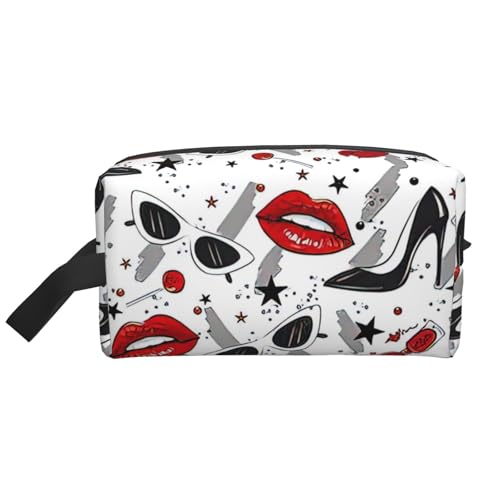 LIXLZH Make-up-Tasche, Motiv: Lippen, High Heels, Aufdruck, Geldbörsen, Zubehör, Organizer, tragbare Reise-Kulturbeutel, Aufbewahrungstasche, Weiß, Einheitsgröße, Weiß, weiß, Einheitsgröße von LIXLZH
