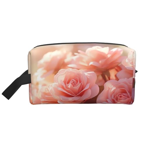 LIXLZH Make-up-Tasche mit rosa Rosen-Blumen-Druck, Geldbörsen, Zubehör, Organizer, tragbare Reise-Kulturbeutel, Aufbewahrungstasche, Weiß, Einheitsgröße, weiß, Einheitsgröße, weiß, Einheitsgröße von LIXLZH