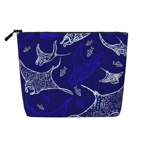 LIXLZH Manta Ray und Fish Print tragbare Reise-Kosmetik-Make-up-Tasche, einlagig, Make-up-Organizer mit Reißverschluss, Schwarz, Einheitsgröße, Schwarz, Einheitsgröße, Schwarz , Einheitsgröße von LIXLZH