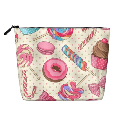 LIXLZH Sweet Lollipop Cupcake-Aufdruck, tragbare Reise-Kosmetik-Make-up-Tasche, einlagig, Make-up-Organizer mit Reißverschluss, Schwarz, Einheitsgröße, Schwarz, Einheitsgröße, Schwarz , Einheitsgröße von LIXLZH