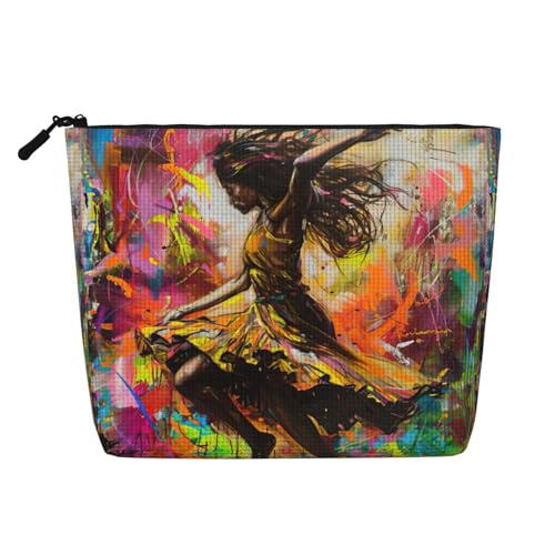 LIXLZH Tanz mit Musikdruck, tragbare Reise-Kosmetik-Make-up-Tasche, einlagig, Make-up-Organizer mit Reißverschluss, Schwarz, Einheitsgröße, Schwarz, Schwarz , Einheitsgröße von LIXLZH