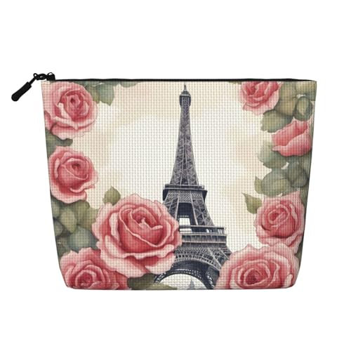 LIXLZH Tragbare Reise-Kosmetiktasche mit Eiffelturm-Rosen-Blumendruck, einlagig, Make-up-Organizer, Reißverschlusstasche, Schwarz, Einheitsgröße, Schwarz, Einheitsgröße, Schwarz , Einheitsgröße LIXLZH Tragbare Reise-Kosmetiktasche mit Eiffelturm-Rosen-Blumendruck, einlagig, Make-up-Organizer, Reißverschlusstasche, Schwarz, Einheitsgröße, Schwarz, Einheitsgröße, Schwarz , Einheitsgröße von LIXLZH