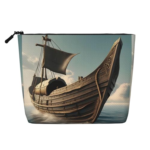 LIXLZH Tragbare Reise-Kosmetiktasche mit altem Wikinger-Boot-Aufdruck, einlagig, Make-up-Organizer mit Reißverschluss, Schwarz, Einheitsgröße, Schwarz, Schwarz , Einheitsgröße von LIXLZH