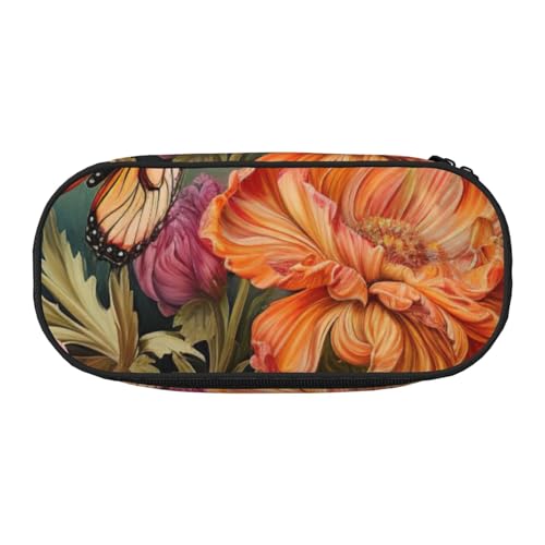 LIXLZH Unisex-Federmäppchen mit Blumen- und Schmetterlings-Aufdruck, modische Make-up-Tasche, Schreibwaren, Kulturbeutel von LIXLZH