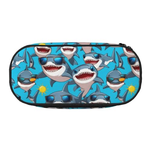 LIXLZH Unisex-Federmäppchen mit Hai-Motiv und Sonnenglas-Druck, modisch, Make-up-Tasche, Schreibwaren, Kulturbeutel von LIXLZH