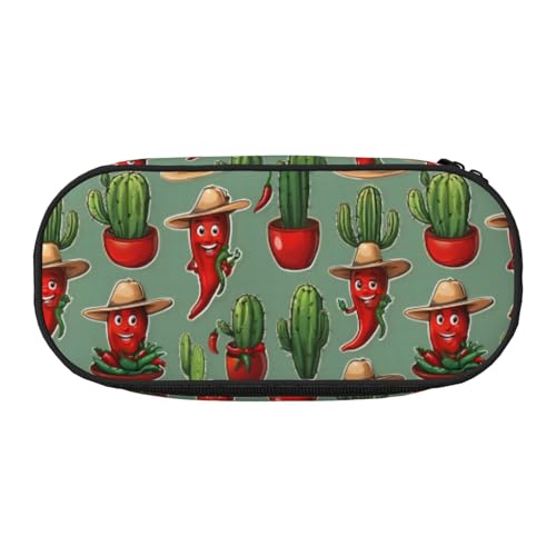 LIXLZH Unisex-Federmäppchen mit Kaktus-Hut und Chilischoten-Druck, modisch, Make-up-Tasche, Schreibwaren, Kulturbeutel von LIXLZH
