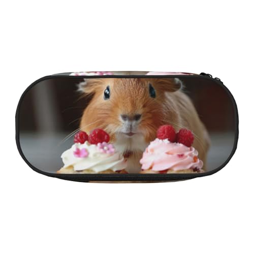 LIXLZH Unisex-Federmäppchen mit Meerschweinchen und Cupcakes bedruckt, modisch, Make-up-Tasche, Schreibwaren, Kulturbeutel von LIXLZH
