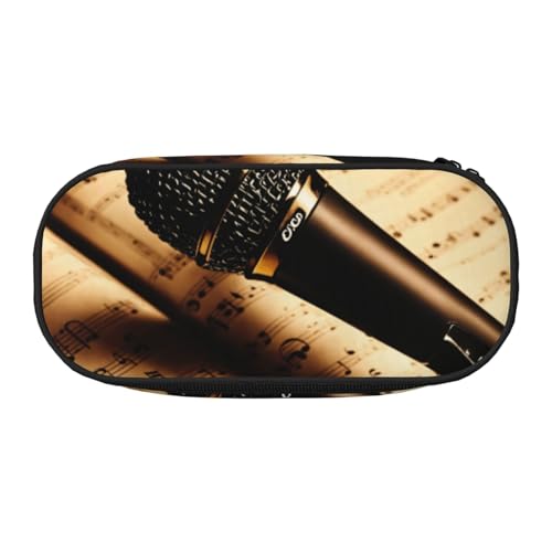 LIXLZH Unisex-Federmäppchen mit Mikrofon mit Musiknoten-Aufdruck, modische Make-up-Tasche, Schreibwaren, Toilettenartikel-Organizer von LIXLZH