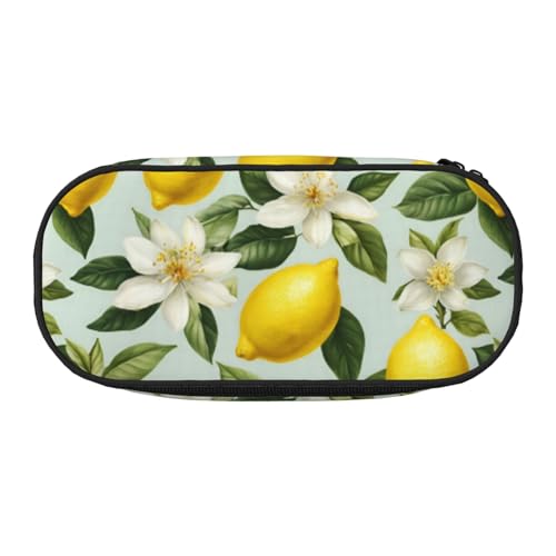LIXLZH Unisex-Federmäppchen mit Zitronen- und Blumendruck, modisch, Make-up-Tasche, Schreibwaren, Kulturbeutel von LIXLZH