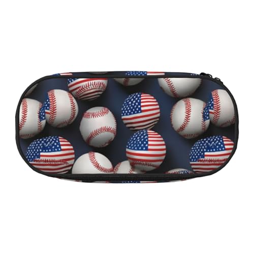 LIXLZH Unisex-Federmäppchen mit amerikanischer Flagge, Baseball-Druck, modisch, Make-up-Tasche, Schreibwaren, Kulturbeutel von LIXLZH