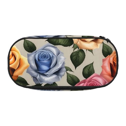 LIXLZH Unisex-Federmäppchen mit mehrfarbigem Rosen-Aufdruck, modische Make-up-Tasche, Schreibwaren, Kulturbeutel von LIXLZH