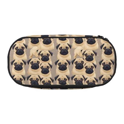 LIXLZH Unisex-Federmäppchen mit niedlichem Mops-Aufdruck, modische Make-up-Tasche, Schreibwaren, Kulturbeutel von LIXLZH