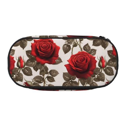 LIXLZH Unisex-Federmäppchen mit rotem Rosen-Druck, modisch, Make-up-Tasche, Schreibwaren, Kulturbeutel von LIXLZH