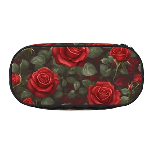 LIXLZH Unisex-Federmäppchen mit rotem Rosen-Garten-Druck, modisch, Make-up-Tasche, Schreibwaren, Toilettenartikel-Organizer von LIXLZH