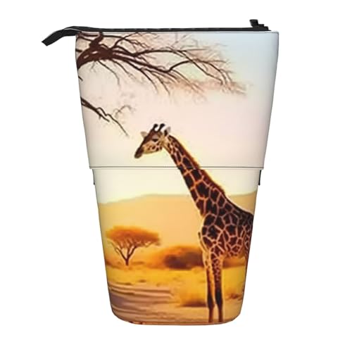 Lixlzh Afrika Giraffe Majestätischer Baumdruck Teleskop-Stifttasche Stehendes Federmäppchen Polyester Stifthalter Schreibwaren Büro Organizer Box, Schwarz, Einheitsgröße, Art-Deco, Schwarz von LIXLZH