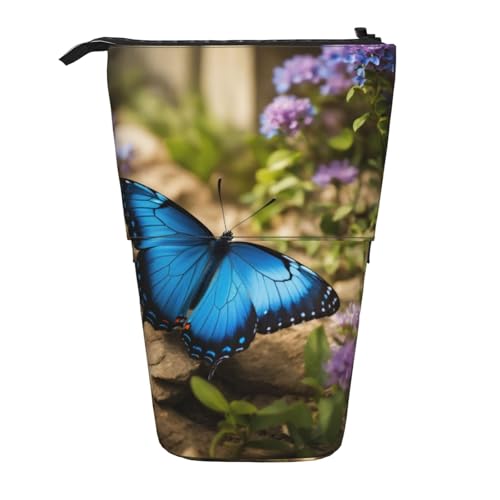 Lixlzh Blaues Federmäppchen mit Schmetterlings- und Blumendruck, ausziehbar, Polyester, Stifthalter, Schreibwaren, Büro, Organizer, Box, Schwarz, Einheitsgröße, Art-Deco, Schwarz , Einheitsgröße, Art von LIXLZH