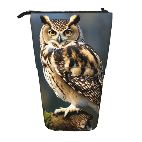 Lixlzh Federmäppchen mit niedlichem braunem Cartoon-Eulen-Druck, Teleskop-Stifttasche, Polyester, Stifthalter, Schreibwaren, Büro, Organizer, Box, Schwarz, Einheitsgröße, Art-Deco, Schwarz von LIXLZH