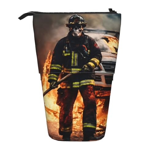 Lixlzh Feuerwehrmann Feuerwehrmann Flamme Druck Teleskop Stehend Bleistifttasche Polyester Stifthalter Schreibwaren Büro Organizer Box, Schwarz, Einheitsgröße, Art Deco, Schwarz , Einheitsgröße, Art von LIXLZH
