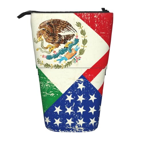 Lixlzh Mexikanischer amerikanischer Weißkopfseeadler Flaggen-Druck, Teleskop-Stifttasche, Stehendes Federmäppchen, Polyester, Stifthalter, Schreibwaren, Büro, Organizer-Box, Schwarz , Einheitsgröße von LIXLZH