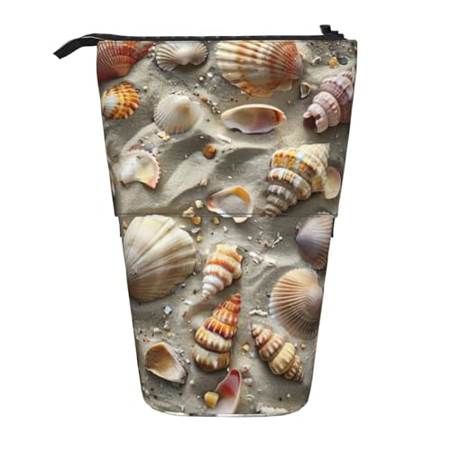 Lixlzh Muscheln Sanddruck Teleskop Stehendes Federmäppchen Polyester Stifthalter Schreibwaren Büro Organizer Box, Schwarz, Einheitsgröße, Art-Deco, Schwarz , Einheitsgröße, Art déco von LIXLZH