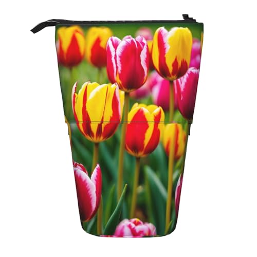 Lixlzh Teleskop-Federmäppchen mit rotem Tulpenmuster, Polyester, Stifthalter, Schreibwaren, Büro, Organizer, Box, Schwarz, Einheitsgröße, Art-Deco, Schwarz , Einheitsgröße, Art déco von LIXLZH