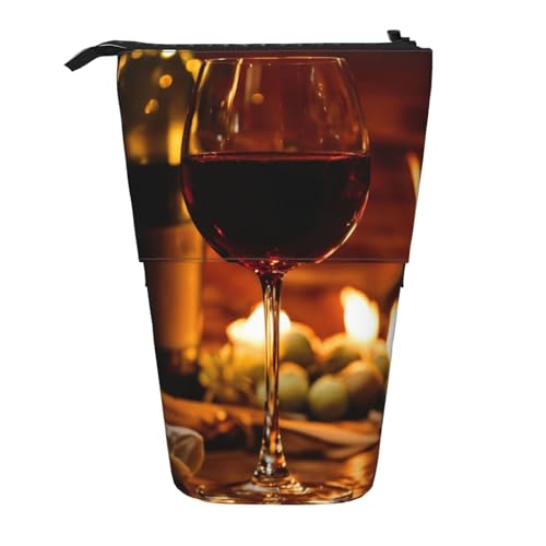 Lixlzh Teleskop-Stifttasche mit Rotwein-Druck, Polyester, Stifthalter, Schreibwaren, Büro, Organizer, Box, Schwarz, Einheitsgröße, Art-Deco, Schwarz , Einheitsgröße, Art déco von LIXLZH