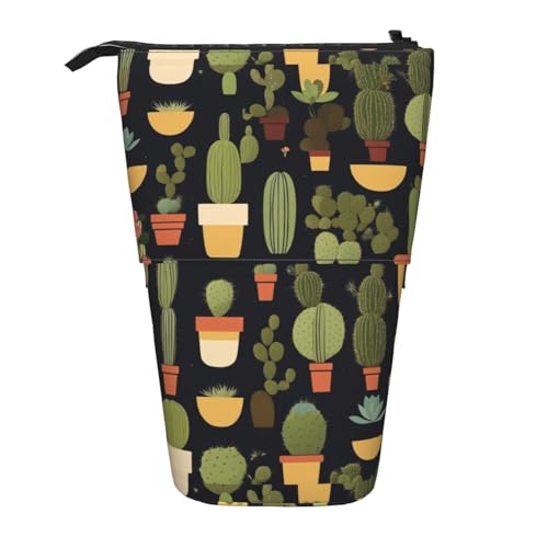 Lixlzh Teleskopisches Federmäppchen mit Kaktusdruck, stehend, Polyester, Stifthalter, Schreibwaren, Büro, Organizer, Box, Schwarz, Einheitsgröße, Art-Deco, Schwarz , Einheitsgröße, Art déco von LIXLZH