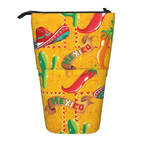 Lixlzh Teleskopisches Federmäppchen mit Kaktushut und Chilischoten-Druck, stehend, Polyester, Stifthalter, Schreibwaren, Büro, Organizer, Box, Schwarz, Einheitsgröße, Art-Deco, Schwarz , Einheitsgröße von LIXLZH