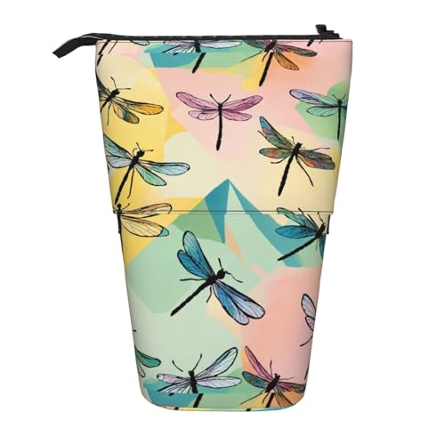 Lixlzh Teleskopisches Federmäppchen mit Libellen-Druck, Polyester, Stifthalter, Schreibwaren, Büro, Organizer, Box, Schwarz, Einheitsgröße, Art-Deco, Schwarz , Einheitsgröße, Art déco von LIXLZH