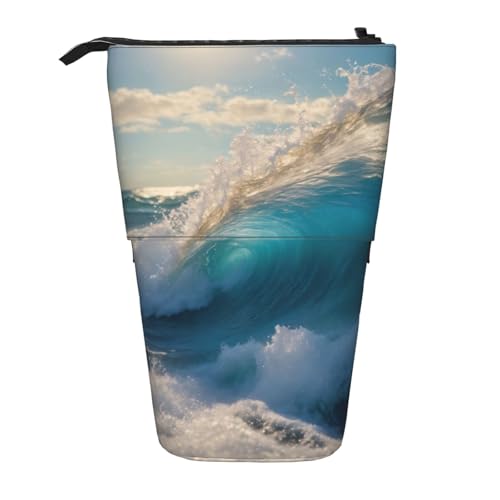 Lixlzh Teleskopisches Federmäppchen mit Meereswellen-Druck, Polyester, Stifthalter, Schreibwaren, Büro, Organizer-Box, Schwarz, One Size, Art-Deco von LIXLZH