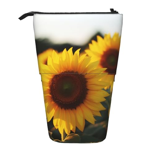 Lixlzh Teleskopisches Federmäppchen mit Sonnenblumenfelddruck, stehend, Polyester, Stifthalter, Schreibwaren, Büro, Organizer, Box, Schwarz, Einheitsgröße, Art-Deco, Schwarz , Einheitsgröße, Art déco von LIXLZH