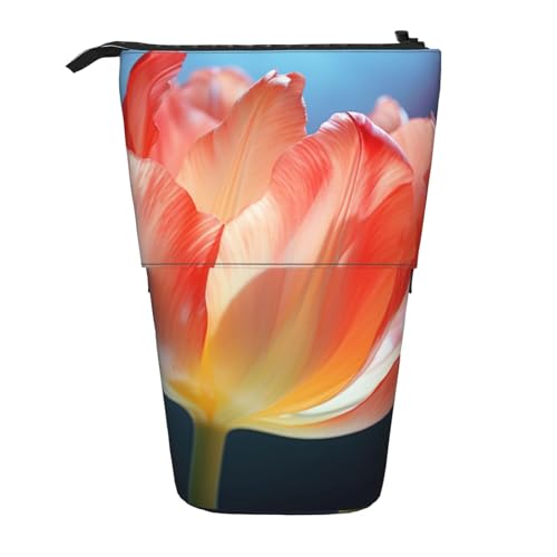 Lixlzh Teleskopisches Federmäppchen mit Tulpenmotiv, Polyester, Stifthalter, Schreibwaren, Büro, Organizer, Box, Schwarz, Einheitsgröße, Art-Deco, Schwarz , Einheitsgröße, Art déco von LIXLZH