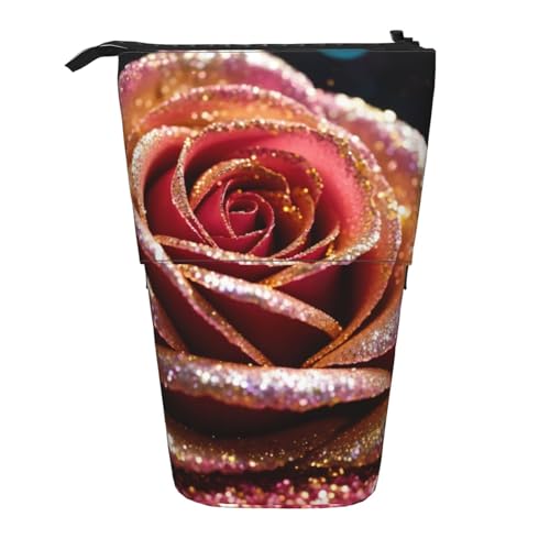 Lixlzh Teleskopisches Federmäppchen mit rotem Rosenmuster, Polyester, Stifthalter, Schreibwaren, Büro, Organizer, Box, Schwarz, Einheitsgröße, Art-Deco, Schwarz , Einheitsgröße, Art déco von LIXLZH