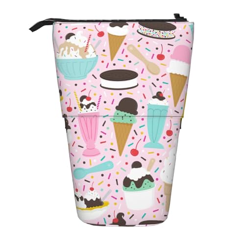 Lixlzh Teleskopisches Federmäppchen mit süßem Eiscreme-Aufdruck, Polyester, Stifthalter, Schreibwaren, Büro, Organizer-Box, Schwarz, One Size, Art-Deco von LIXLZH