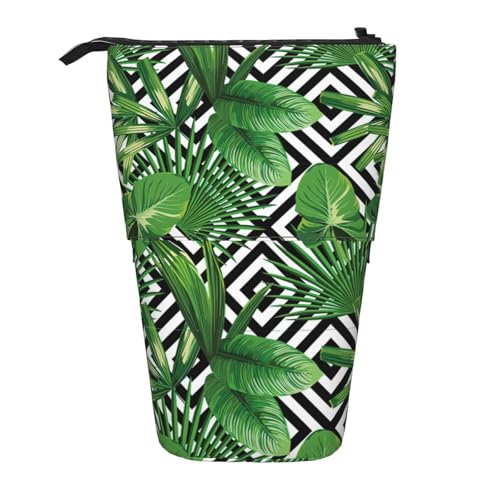 Lixlzh Teleskopisches Federmäppchen mit tropischem Blättermotiv, Polyester, Stifthalter, Schreibwaren, Büro, Organizer, Box, Schwarz, Einheitsgröße, Art-Deco, Schwarz , Einheitsgröße, Art déco von LIXLZH