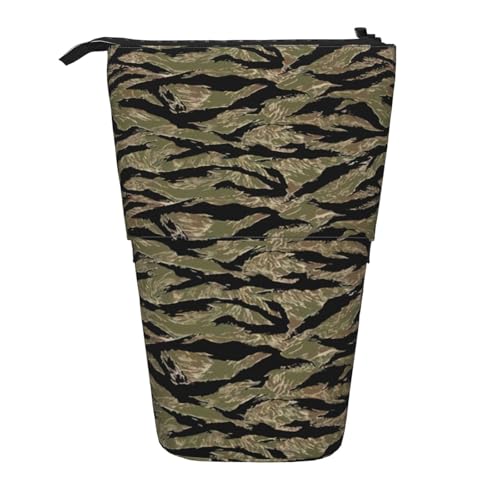 Lixlzh Tiger Stripe Camo Print Teleskop Stehendes Federmäppchen Polyester Stifthalter Schreibwaren Büro Organizer Box, Schwarz, Einheitsgröße, Art-Deco, Schwarz , Einheitsgröße, Art déco von LIXLZH