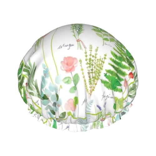 Springtime Herb Garden Print Doppellagige Duschhaube Baden Duschhauben Damen Herren Duschhauben Salon Heimgebrauch von LIXLZH