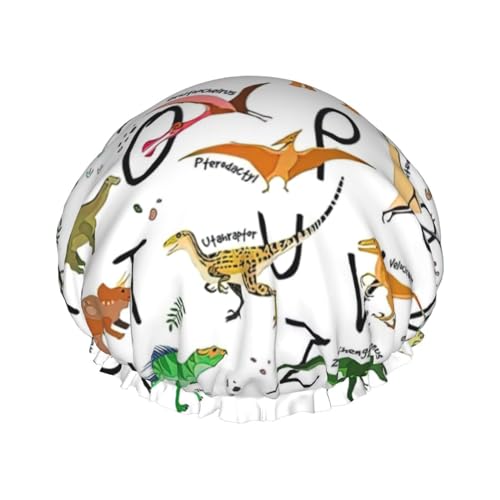 Stilvolle Alphabete mit Dinosaurier-Druck, doppellagig, Duschhaube, Baden, Duschhaube, für Damen und Herren, Duschhaube, Salon, Heimgebrauch von LIXLZH