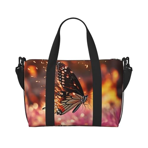 Wochenendtasche mit Blumen- und Schmetterlings-Aufdruck, Sporttasche, für Damen und Herren, Krankenhaus-Tasche, persönliche Reisetasche, Handgepäcktasche, Schwarz, Einheitsgröße, Schwarz Wochenendtasche mit Blumen- und Schmetterlings-Aufdruck, Sporttasche, für Damen und Herren, Krankenhaus-Tasche, persönliche Reisetasche, Handgepäcktasche, Schwarz, Einheitsgröße, Schwarz von LIXLZH